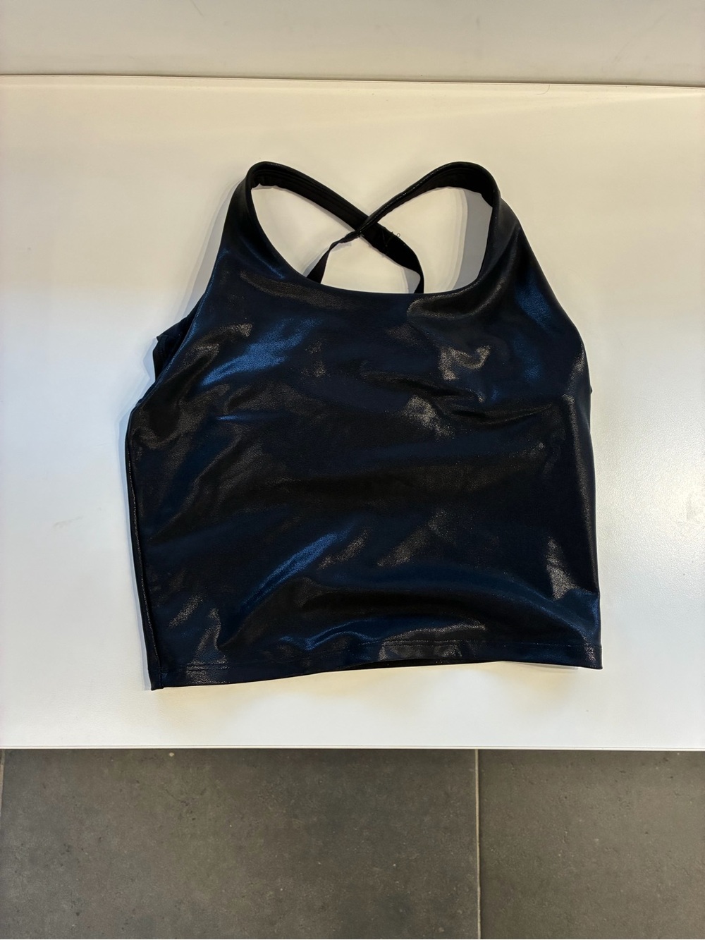 Old Navy Black Shiny Tank Top with Cross-Back